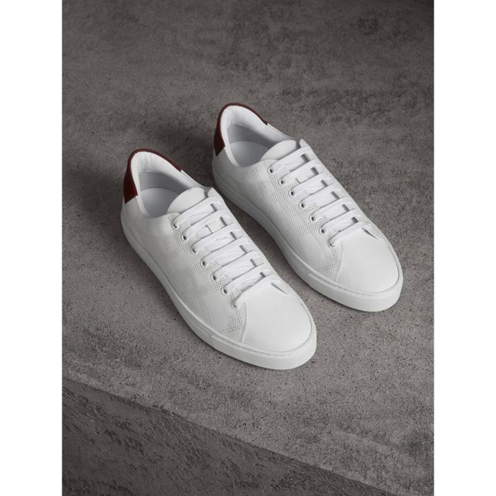 Burberry Burberry Perforated Check Leather Sneakers, Size: 43, White