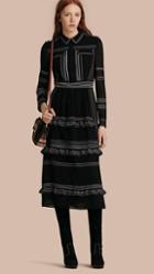 Burberry Prorsum Topstitch Detail Silk Shirt Dress