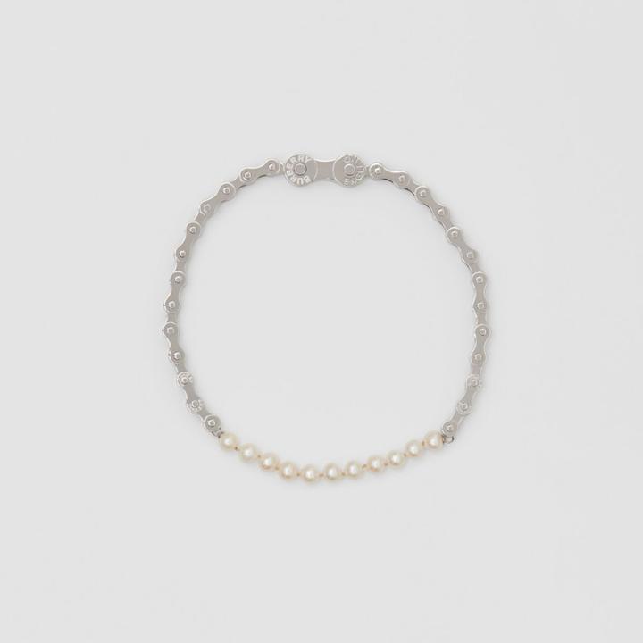Burberry Burberry Pearl Detail Bicycle Chain Palladium-plated Necklace, Grey