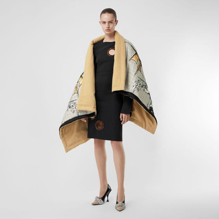 Burberry Burberry Ship Print Silk Satin Oversized Puffer Cape, White