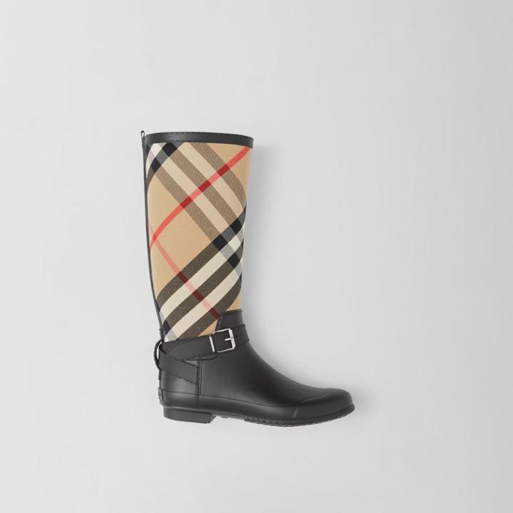 Burberry Burberry Strap Detail House Check And Rubber Rain Boots, Size: 36, Black