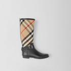 Burberry Burberry Strap Detail House Check And Rubber Rain Boots, Size: 36, Black