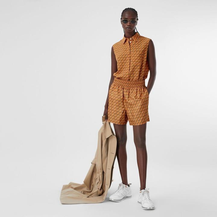 Burberry Burberry Sleeveless Unicorn Print Silk Crepe De Chine Shirt, Size: 04, Orange