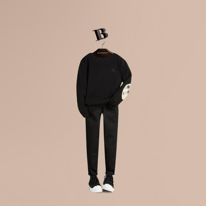Burberry Burberry Check Elbow Patch Cashmere Sweater, Size: 4y, Black