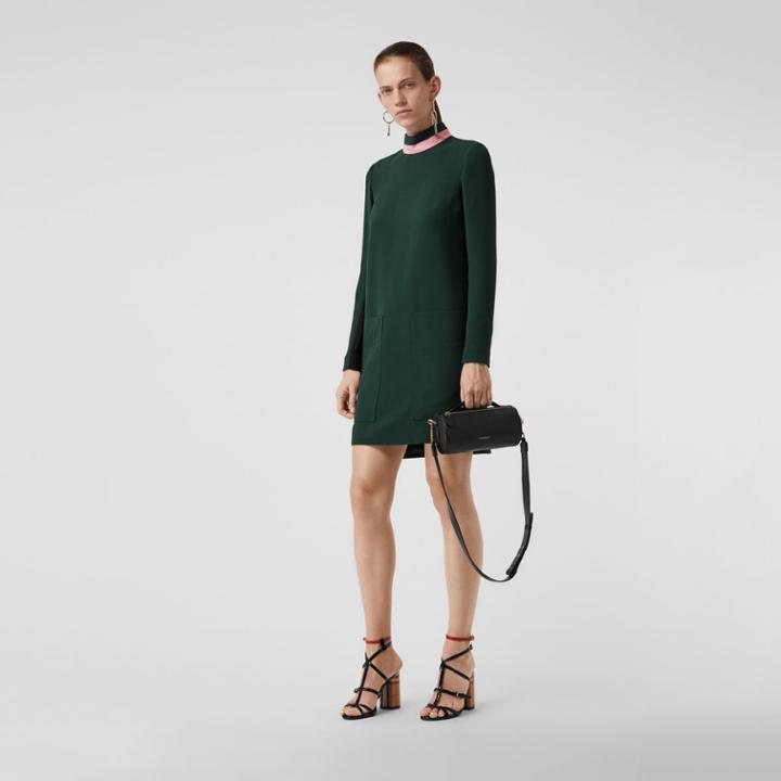 Burberry Burberry Two-tone Silk Wool Shift Dress, Size: 02, Green