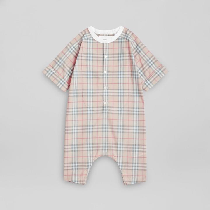 Burberry Burberry Childrens Bib Detail Check Cotton Jumpsuit, Size: 3m, Beige