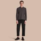 Burberry Burberry Check Placket Long Sleeve Polo Shirt, Size: M, Grey