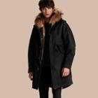 Burberry Cotton Sateen Parka With Fur Trim And Warmer