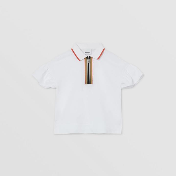 Burberry Burberry Childrens Icon Stripe Detail Cotton Zip-front Polo Shirt, Size: 12y, White