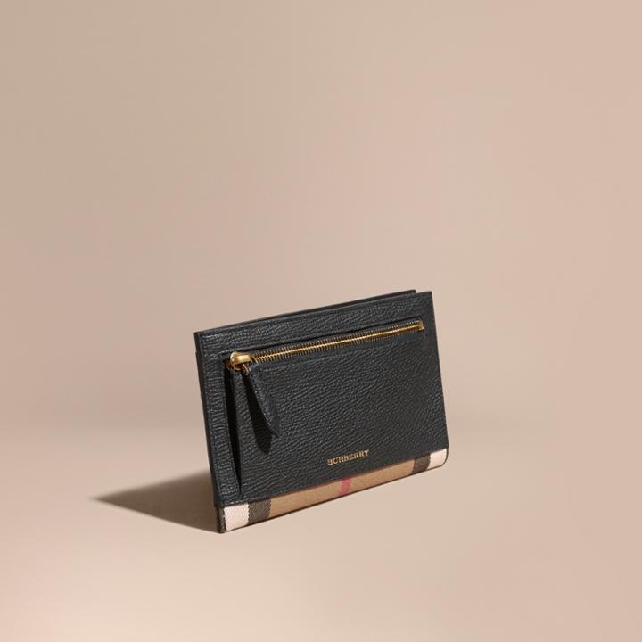 Burberry Burberry House Check And Grainy Leather Travel Wallet, Black
