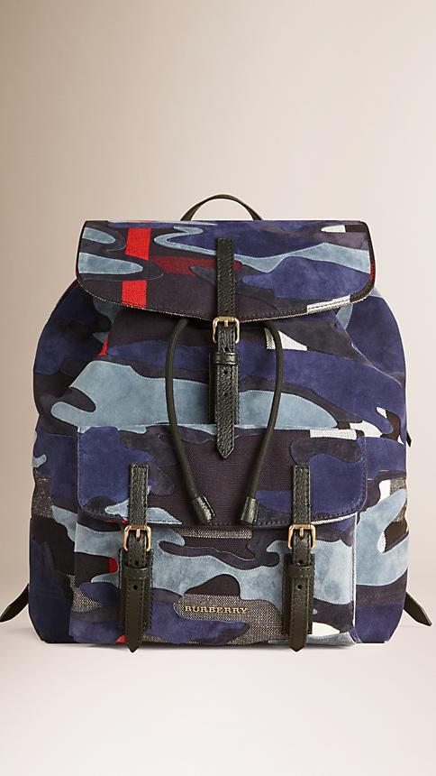 Burberry Small Camouflage Canvas Check And Suede Backpack