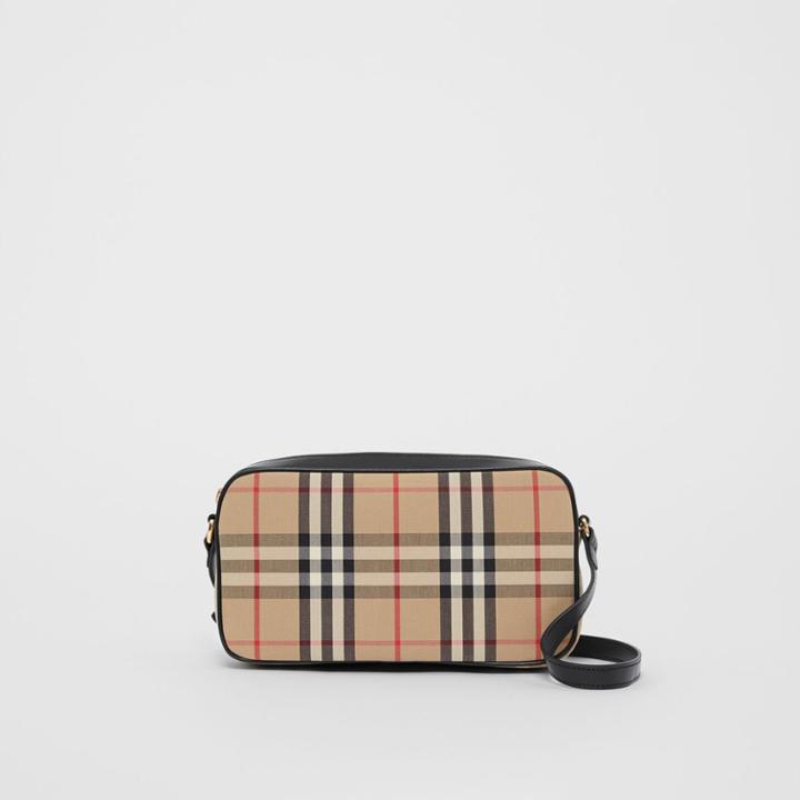 Burberry Burberry Small Vintage Check And Leather Camera Bag, Beige