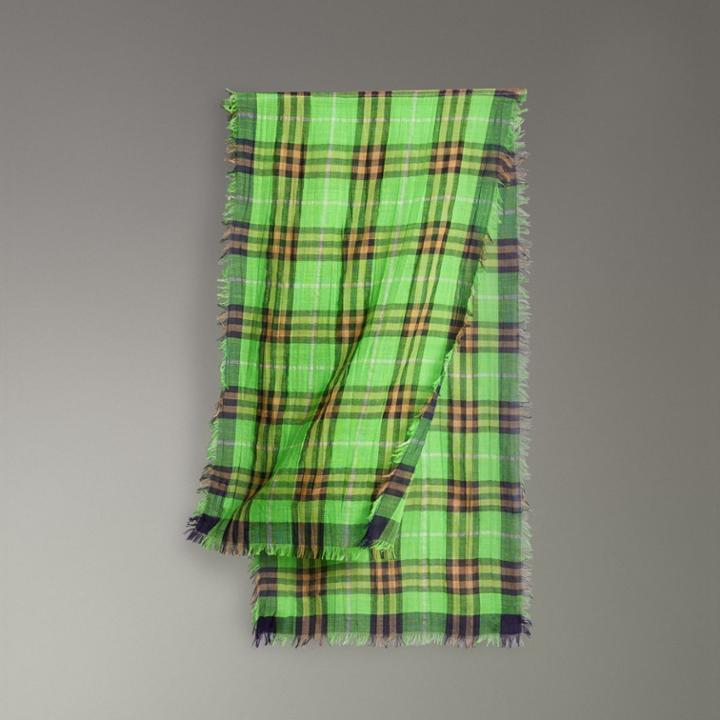 Burberry Burberry Lightweight Check Wool Silk Scarf, Size: Os, Green