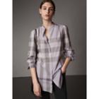 Burberry Burberry Grandad Collar Check Cotton Tunic Shirt, Size: 06, Purple