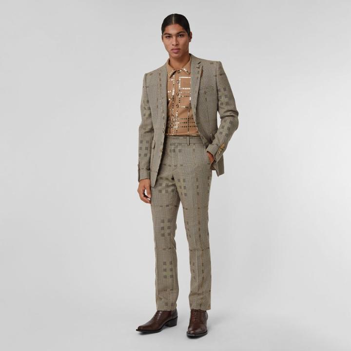 Burberry Burberry Check Wool And Lam Tailored Trousers, Size: 46, Brown