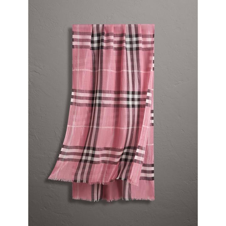 Burberry Burberry Metallic Check Silk And Wool Scarf, Pink
