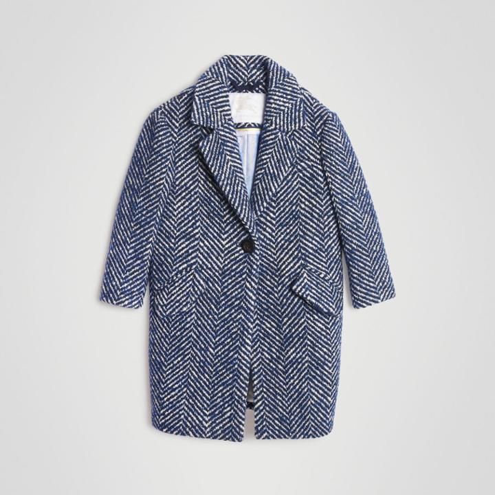 Burberry Burberry Childrens Herringbone Wool Cotton Blend Tailored Coat, Size: 8y, Blue