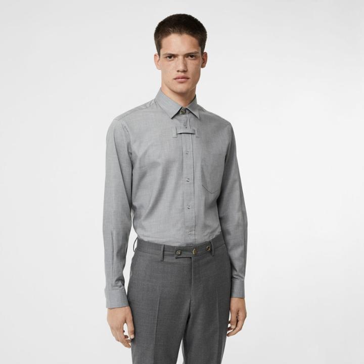 Burberry Burberry Monogram Button Cotton Shirt, Size: 28, Grey