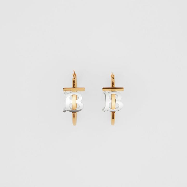 Burberry Burberry Gold And Palladium-plated Monogram Motif Earrings, Light Gold