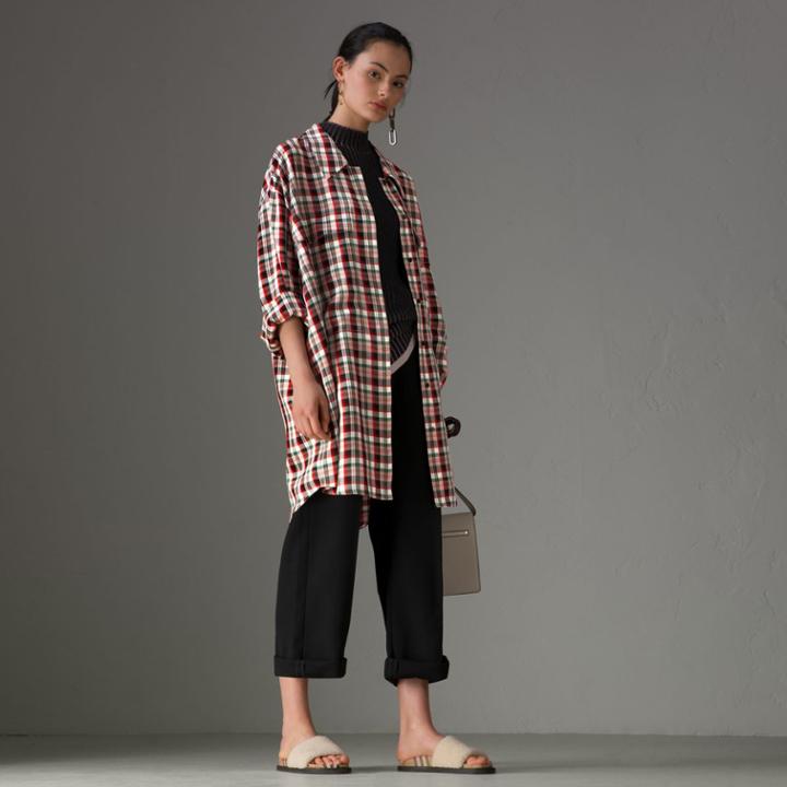 Burberry Burberry Small Scale Check Oversized Shirt, Size: 04, Red