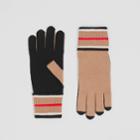 Burberry Burberry Striped Cuff Cashmere Cotton Gloves, Size: M/l