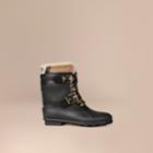Burberry Burberry Sueded Shearling And Check Duck Boots, Size: 37, Black