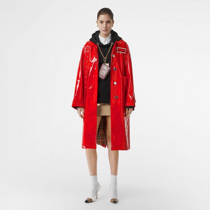 Burberry Burberry Belt Detail Laminated Car Coat, Size: 00, Red
