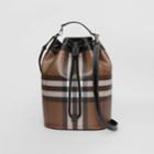 Burberry Burberry Check Print Leather Drawcord Tote, Brown