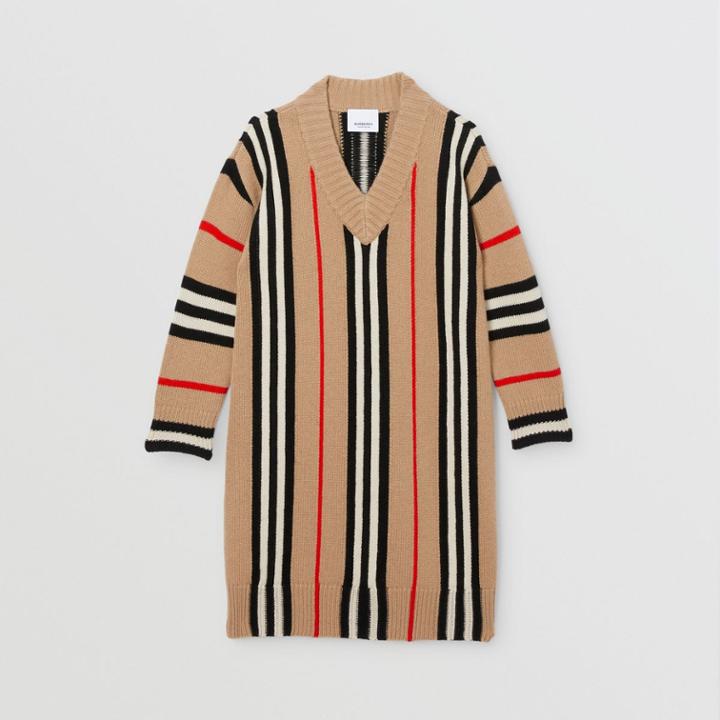 Burberry Burberry Childrens Icon Stripe Wool Cashmere Jacquard Sweater Dress, Size: 14y, Beige