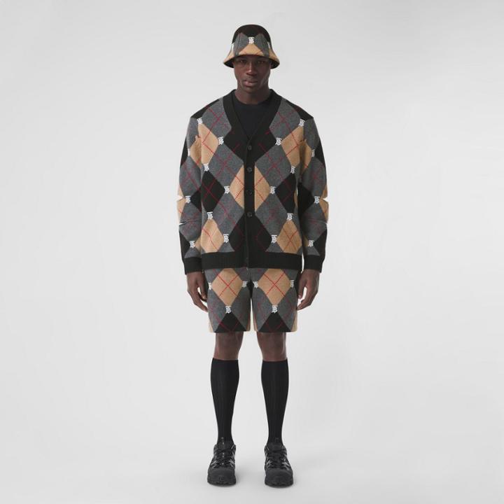 Burberry Burberry Monogram Motif Argyle Intarsia Wool Cashmere Shorts