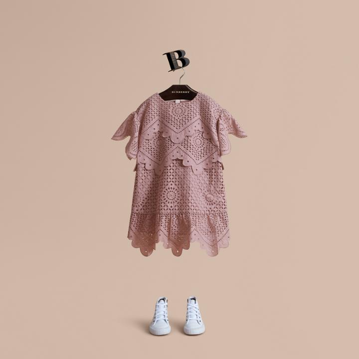 Burberry Burberry Layered Broderie Anglaise Cotton Dress, Size: 8y, Pink
