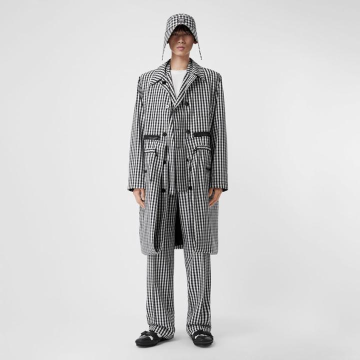 Burberry Burberry Gingham Technical Wool Wide-leg Tailored Trousers, Size: 40, Black