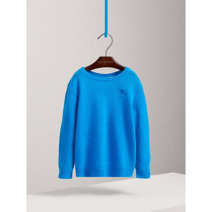 Burberry Burberry Check Elbow Patch Cashmere Sweater, Size: 6y, Blue