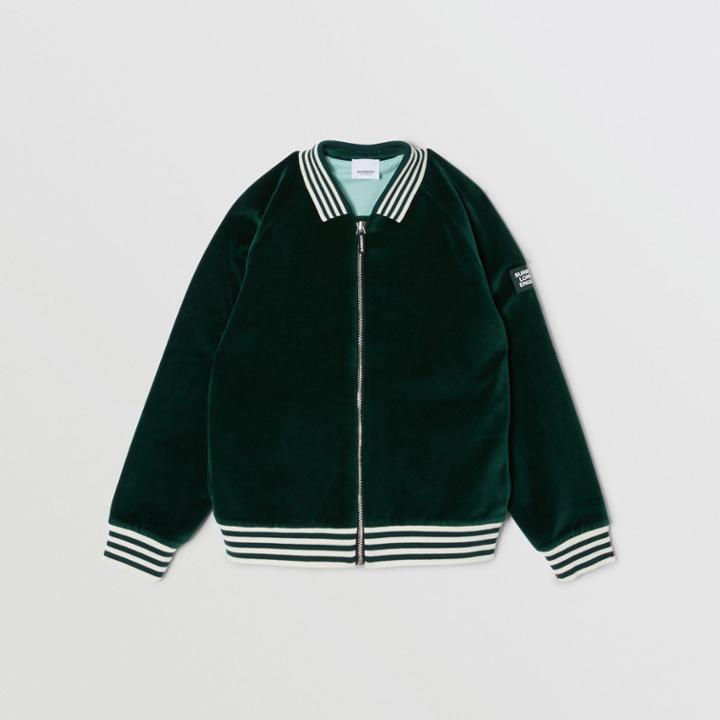 Burberry Burberry Childrens Stripe Trim Velour Track Top, Size: 12y, Green