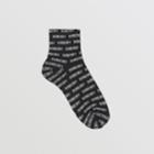 Burberry Burberry Logo Intarsia Cotton Blend Ankle Socks, Size: S/m, Black