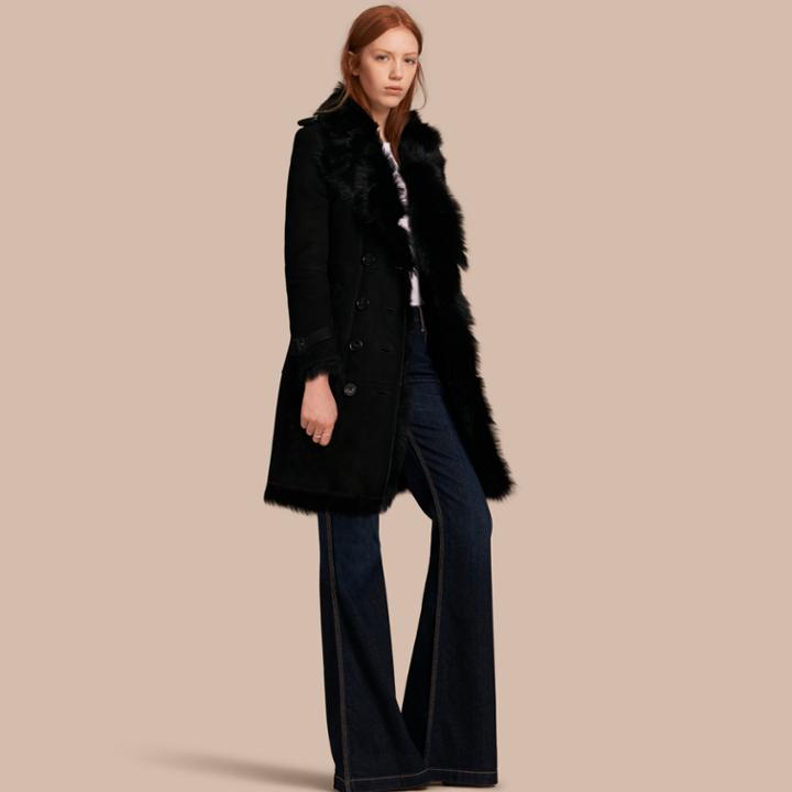 Burberry Burberry Shearling Trench Coat, Size: 06, Black