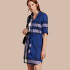 Burberry Burberry Check Cotton Shirt Dress, Size: 06, Blue