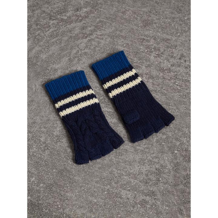 Burberry Burberry Striped Cable Knit Cashmere Fingerless Gloves