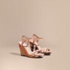 Burberry Burberry House Check Detail Leather Wedge Sandals, Size: 38.5, Pink
