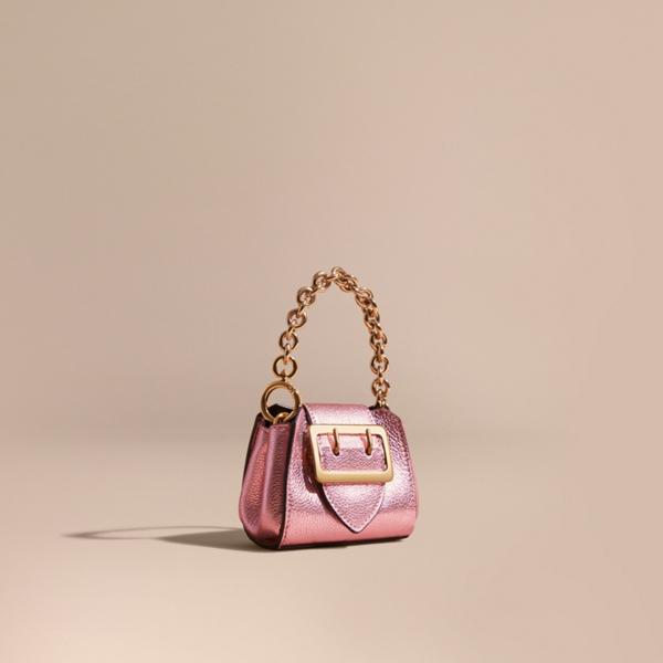 Burberry The Mini Buckle Tote Charm In Metallic Leather