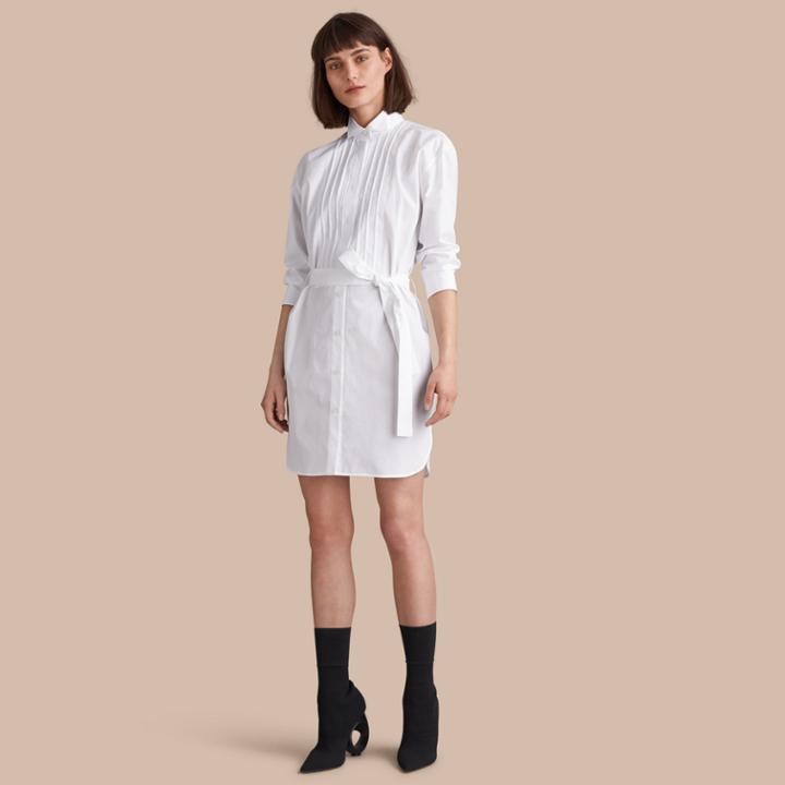 Burberry Burberry Tie-waist Wing Collar Cotton Poplin Shirt Dress, Size: 04, White