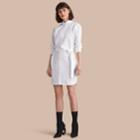 Burberry Burberry Tie-waist Wing Collar Cotton Poplin Shirt Dress, Size: 04, White