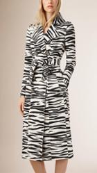 Burberry Prorsum Zebra Print Cotton Silk Trench Coat