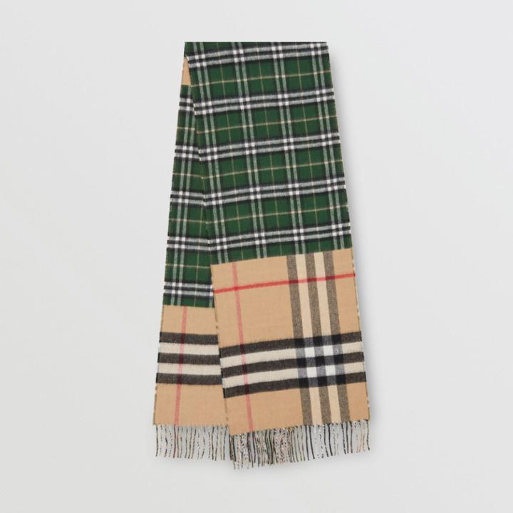 Burberry Burberry Contrast Check Cashmere Merino Wool Jacquard Scarf, Green