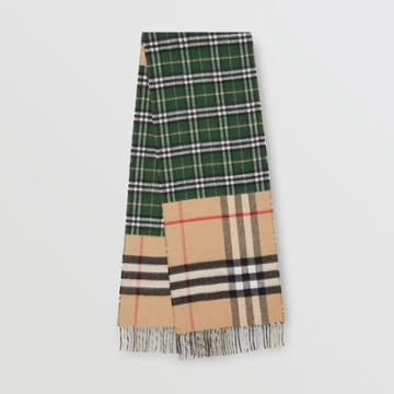 Burberry Burberry Contrast Check Cashmere Merino Wool Jacquard Scarf, Green