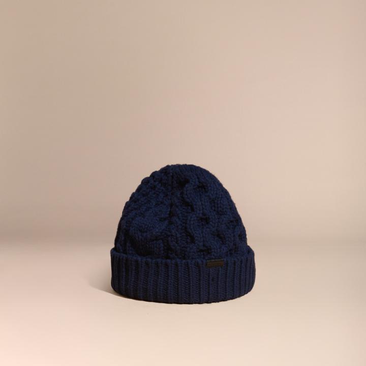 Burberry Burberry Aran Knit Wool Cashmere Beanie, Blue