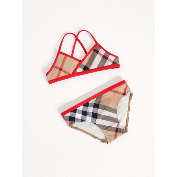 Burberry Burberry Check Bikini With Contrast Trim, Size: 12y, Beige