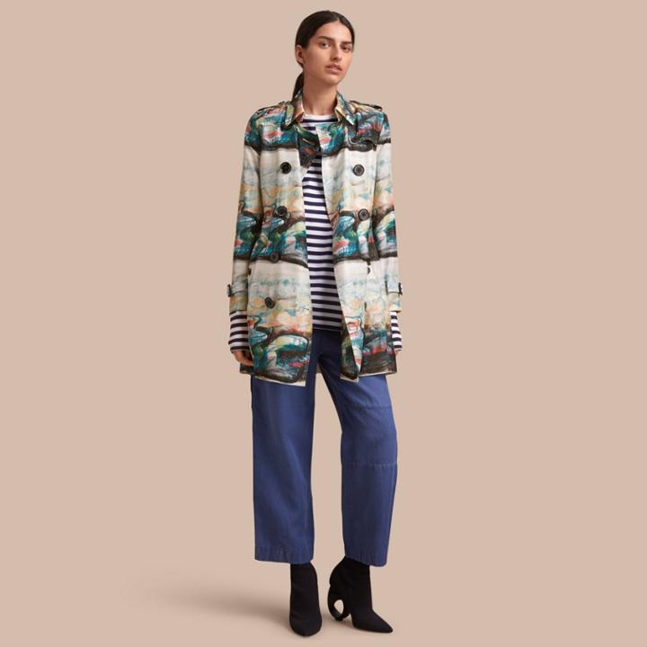 Burberry Burberry Reclining Figure: Bunched Print Silk Trench Coat, Size: 04, White