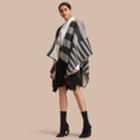 Burberry Burberry Reversible Stripe And Check Merino Wool Poncho, Grey