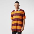 Burberry Burberry Striped Satin Plisse Polo Shirt, Size: Xxl, Orange